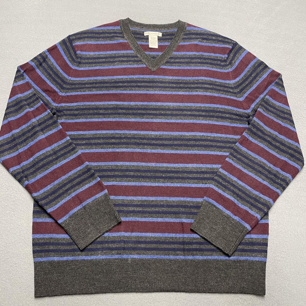 GAP Sweater Mens Large Multicolor Striped Italian Merino Wool Pullover V Neck‎